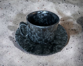 Bennington Potters Classic Flat Cup and Saucer Black Agate (Black on Slate)