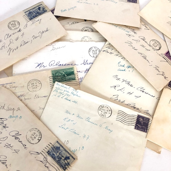 Set of 6 Vintage Handwritten Stamped Envelopes Late 40s-80s Great for Scrapbooking Altered Art Journals Decoupage Crafts