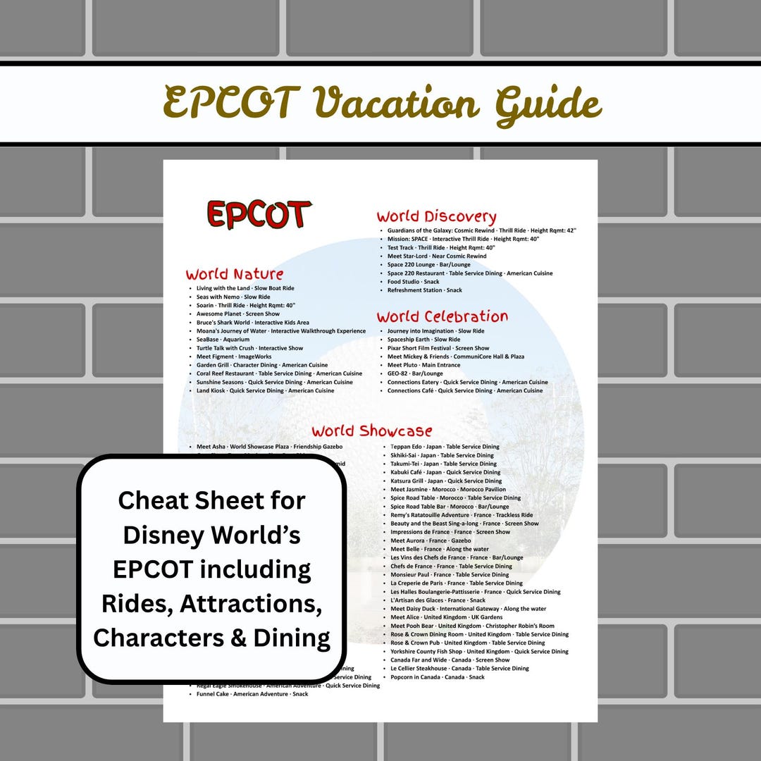 EPCOT Guide – WDW Park Rides, Attractions, Dining (digital Download) - Etsy