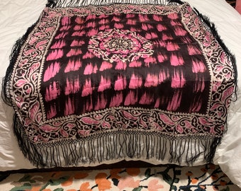 Vintage silk batik fringed shawl