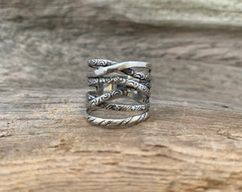 Sterling silver multi band ring, ornate multi band ring