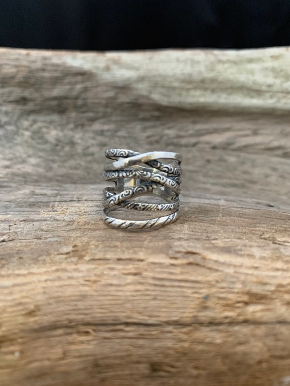 Sterling silver multi band ring, ornate multi band