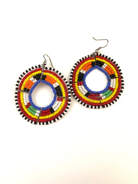 Kenyan Masai beaded earrings-African beaded earri… - image 4