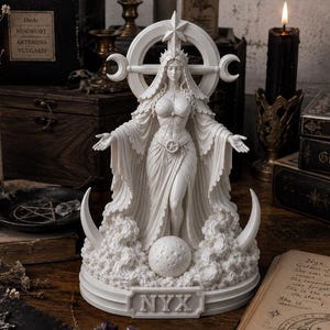 Nyx Goddess Statue, Greek Mythology Night Decor, Gothic Altar Figurine, Witchy Moon Sculpture