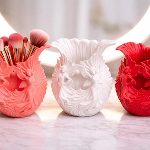 Pojemnik na pędzle do makijażu w kształcie wróżki, różowo-biały element dekoracyjny toaletki, fantazyjny pojemnik na pędzle, organizer do przechowywania kosmetyków