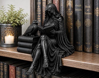 Gothic Reaper Shelf Sitter, Dark Academia Reader Figurine, Witchy Book Lover Decor