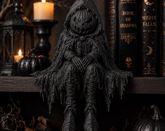 Jack O’ Lantern Shelf Sitter, Guardián Calabaza Gótico, Decoración Halloween para Estantería y Librería