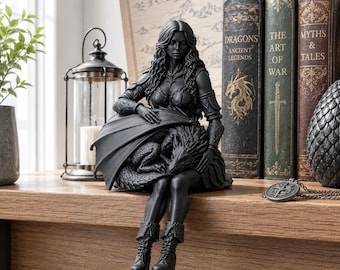 Dragon Rider Shelf Sitter, Romantasy Bookshelf Decor, Gothic Fantasy Figurine, Dragon Lover Gift