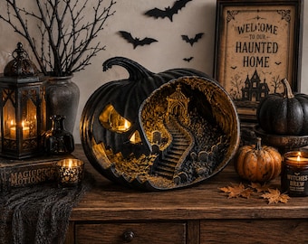 Linterna Calabaza Halloween, Portavelas LED Gótico, Decoración de Calabaza, Centro de Mesa Halloween, 20 cm
