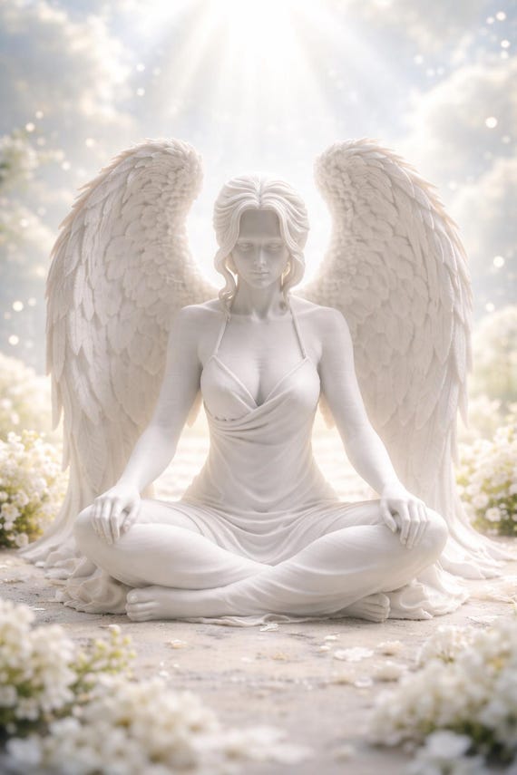Silent Guardian Angel Statue, Gothic Meditation Sculpture, Fantasy Spiritual Decor