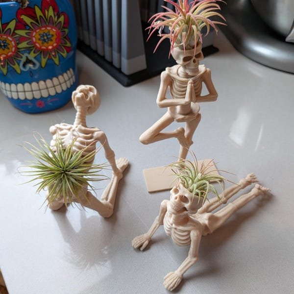 Yoga Skeleton Air Plant Holder, Meditating Skull Planters, Gothic Boho Decor