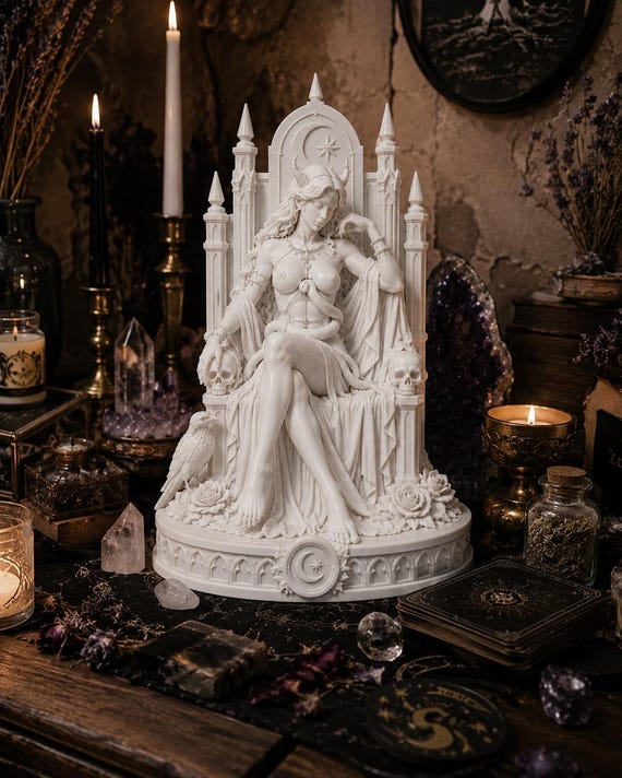 Lilith Dark Goddess Throne Statue, Witchy Altar Decor