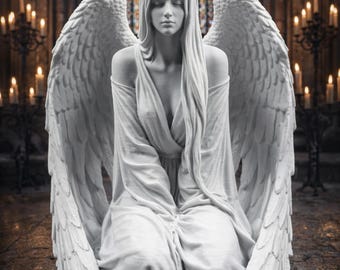 Guardian of Peace Angel Statue, Gothic Meditation Sculpture, Fantasy Spiritual Decor