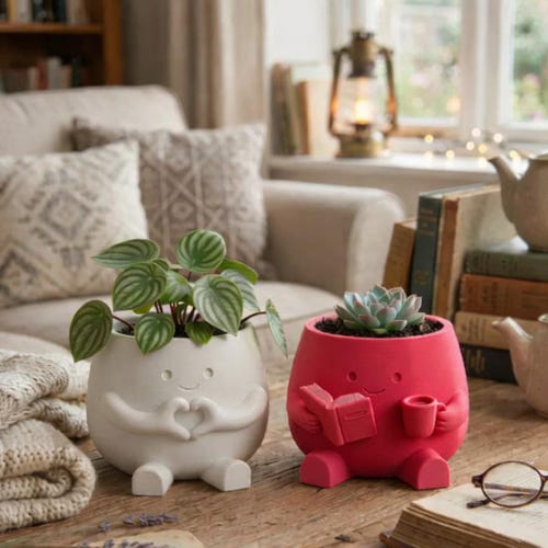 Heart & Cozy Reader Planter Pot, Heart Hands Succulent Holder, Kawaii Desk Decor