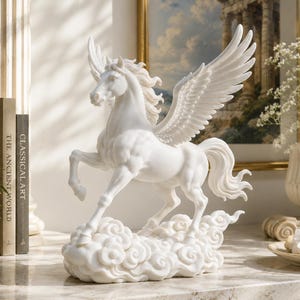 Majestätisk Pegasusstaty, Mytisk Hästskulptur, Grekisk Mytologidekor, Himmelsk Hylla Accent