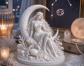 Cancer Zodiac Goddess Statue, Celestial Astrology Decor, Witchy Shelf Accent, Moon Altar Gift