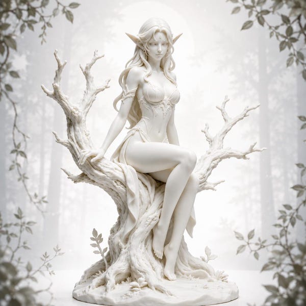 Boselfstandbeeld, sculptuur elfengodin, fantasiedecor