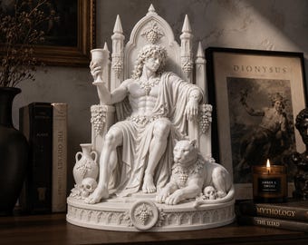 Estatua de Dionisio, decoración gótica de dios, decoración de estante de mitología blanca, escultura de pantera, arte Dark Academia.