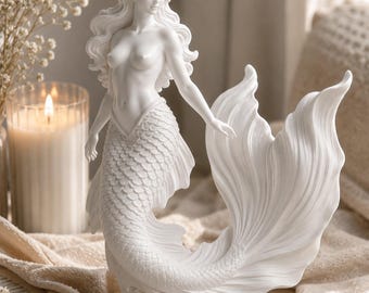 Estatua de sirena, decoración para casa de playa costera, figura inspirada en el océano.