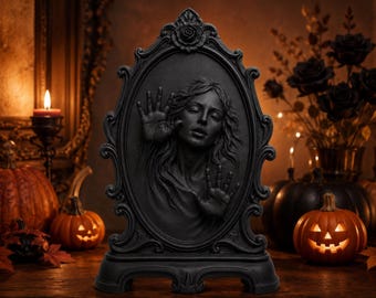 Espejo Embrujado Escultura, Decoración Gótica de Halloween, Alma Atrapada Estilo Victoriano