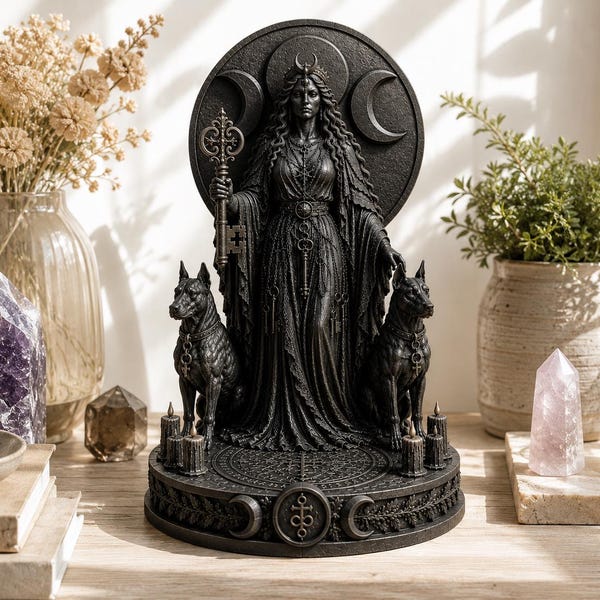 Estatua de Hécate con la Triple Luna, decoración gótica para altar de bruja, acento pagano femenino oscuro para estante