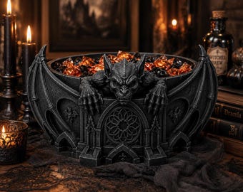 Cuenco de Caramelos Gárgola Negro, Decoración Gótica de Halloween, Catedral, 20 cm