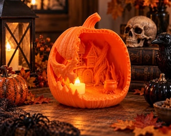 Witch’s Hollow Pumpkin – Portavelas Calabaza Halloween, Casa Embrujada, Decoración de Bruja