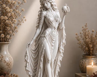 Estatua de Perséfone, escultura de la diosa griega reina del inframundo, figura de la mitología gótica.