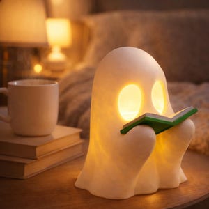 Ghost Reading Book LED Night Light – 3D Sitting Ghost Figure, Portable, Soft Warm Glow – Halloween Decor & Year-Round, Perfect Gift For Book Lovers