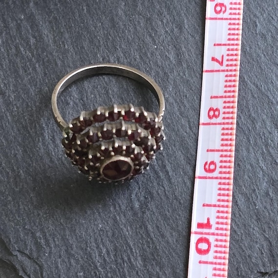 Antique Cluster Bohemian Garnet Silver Ring, Antique Silver Jewellery View 3