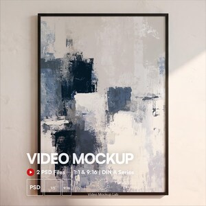 Maqueta de marco de vídeo / Arte mural animado con marco negro / Póster vertical DIN A en formato MP4