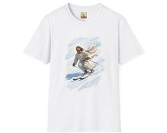 Camiseta de Jesús / Ropa cristiana de Jesús esquiando / Camiseta de fe de Jesús alegre