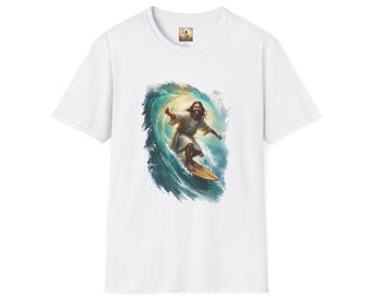 Jezus-shirt | Surfende Jezus grappige christelijke T-shirt | Blije Jezus
