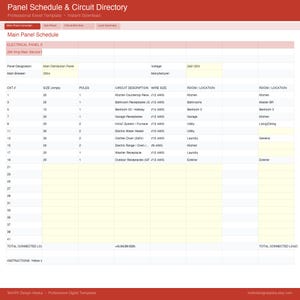 Electrical Panel Schedule Template | Circuit Directory Excel XLSX ...