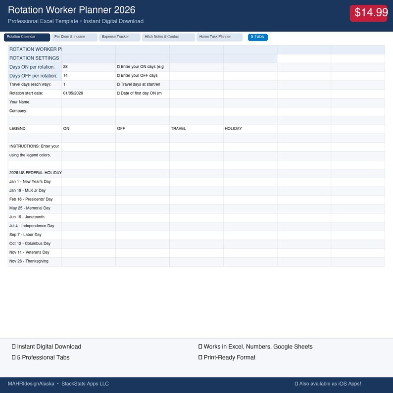 Host Rotation Tracker 2026 Rotation Worker Planner | Excel Spreadsheet, per Diem Tracker ...