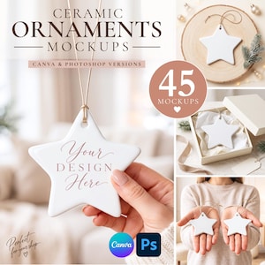 Star Ceramic Ornament Mockup Bundle - 45 pcs Ceramic Ornaments Mockups - Canva & Photoshop