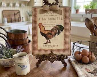 Rooster rustic farmhouse tabletop  mantle shelf sitter wall  decor French Country  (8”x10”)
