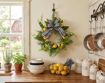 Lemon  Floral Wreath: farmhouse French Country Door Decor kitchen decor (15”x15”)