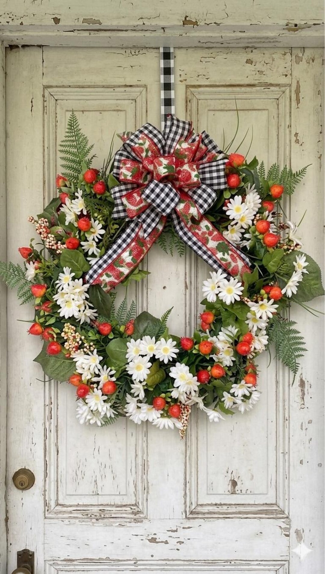 Strawberry and Daisy Floral Wreath: Farmhouse French Country Door Decor ...