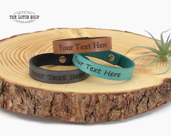 Custom Leather Bracelet with Text of your Choice, Motivational Jewelry, Personalized Mens Bracelet, Customized Laser Engraved Snap Bracelet