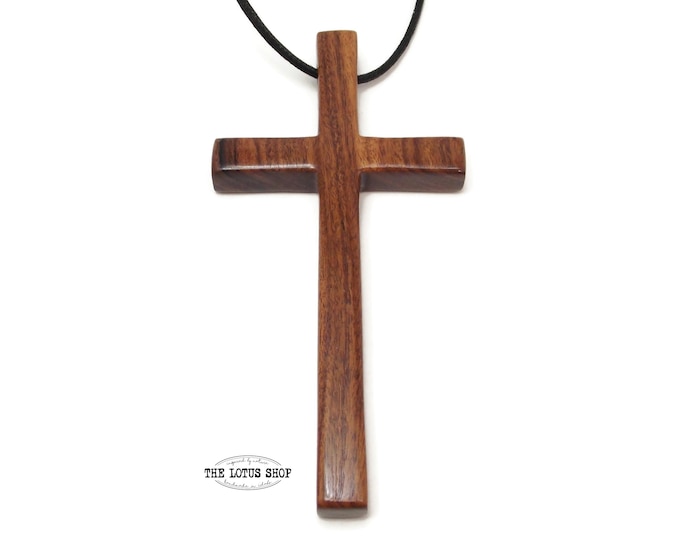 Large Cross Pendant Handmade From Morado Wood, Large Wooden Cross