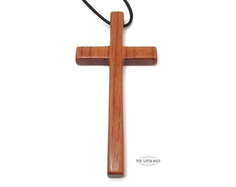 Large Cross Pendant Handmade from Ebiara aka Red Zebrawood, Wooden Cross Necklace, Unique Mens Cross Necklace, Pectoral Cross , Pastor Gift