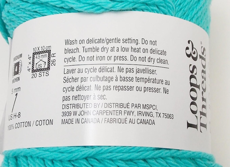 Aqua Loops & Threads Classic Cotton Yarn, 100% Cotton, 2.5 Oz Size - Etsy