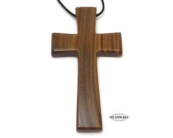 Hand Carved Pectoral Cross, Large Cross Necklace, Solid Lignum Vitae Wood, Tree of Life, Handmade Large Wood Cross, Unique Cross Pendant