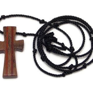 Hand Carved Wood Cross Necklace - Adjustable Black Cord With Coconut Beads, 16-32 Inch - View #6