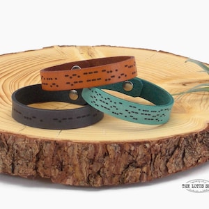 Morse Code Gift, Leather Bracelet Laser Engraved w/ Personal Message Written in Morse Code, Morse Code Bracelet Long Distance Boyfriend Gift