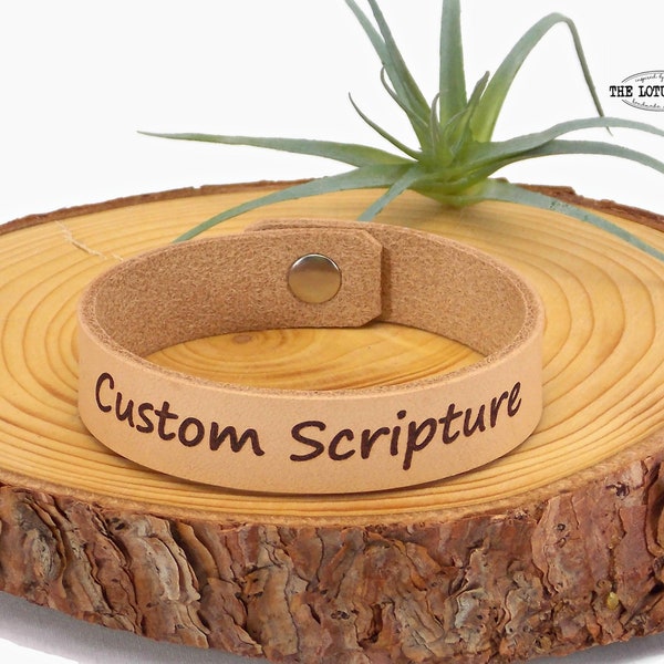 Handmade Christian Gifts Laser Engraved with any Scripture, Adult Baptism Gift, Leather Custom Wristbands with Snap Closure, WWJD Bracelet