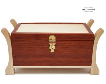 Hardwood Jewelry Box Handmade from Bloodwood & Maple Wood, Mens Valet Box, Wooden Treasure Box with Tray, Ready to Ship 5th Anniversary Gift