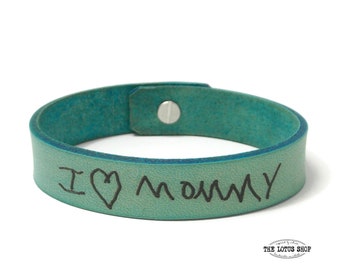 Child's Handwriting Leather Bracelet: Personalized Engraved Keepsake