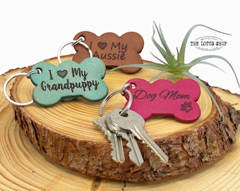 Personalized Dog Keychain, Unique Dog Lover Gift, Dog Mom Keychain Laser Engraved with Your Personal Text, Multiple Dye Colors & Fonts Avail